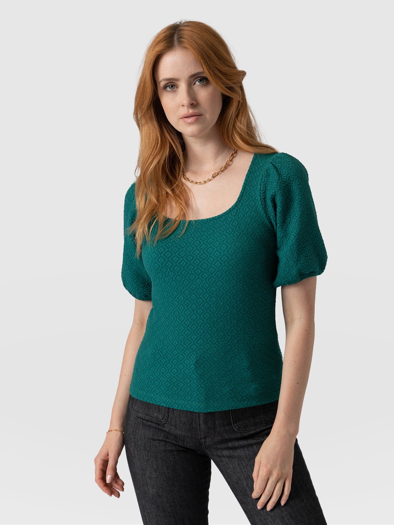 Olivia Puff Sleeve Tee Alpine Green - Women's T-shirts | Saint + Sofia® EU